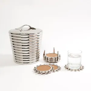 Aluminium Ice Bucket Vertical Stripes Design Modern Tabletop Kitchen Storage <b>Container</b> Durable Metal Handicraft Handmade - Product Image 3