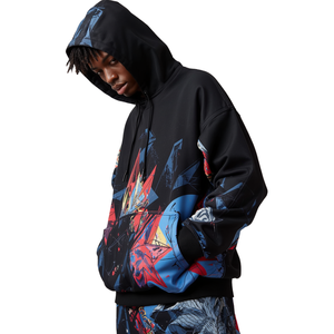 Sudadera con Capucha Negra para Hombre, Sublimada, con Diseño Geométrico Fusionado, Estilo Casual, Streetwear, Prenda de Moda - Product Image 2