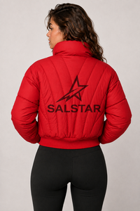 Chaqueta acolchada roja para mujer, chaqueta bomber acolchada de invierno, muy cálida, ligera, a la moda, para exteriores, estilo crop top - Product Image 2