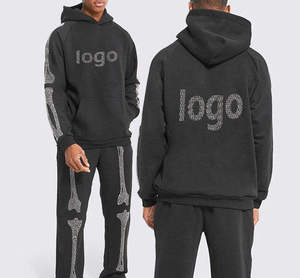 Conjunto de Sudadera con Capucha y Pantalones Deportivos con Pedrería Personalizada, Ropa Deportiva para Hombre, Conjunto Deportivo a la Venta al Por Mayor - Product Image 1