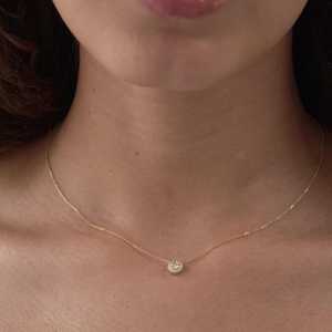 Halo Pendant Necklaces 14K Solid Gold Bezel Round Cut Lab Grown Micro Pave Diamond Solitaire Everyday Wear Classic Jewelry Gifts - Product Image 4