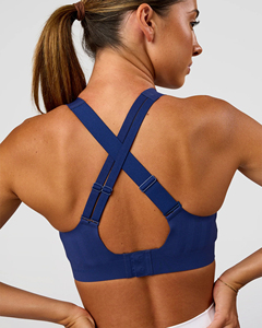Soutien-gorge de sport sans couture pour femme, style racerback, bleu marine, maintien moyen, couleur unie, col rond, haut de sport OEM ODM - Product Image 6