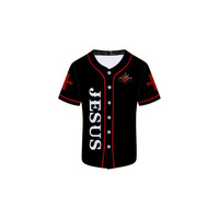 Maillot de baseball solide ABRA SPORTS Jesus Lion pour homme, manches courtes, noir et rouge, boutons sur le devant, respirant, séchage rapide, polyester, sport