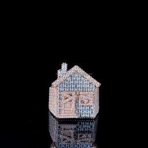 Bague de maison personnalisée en argent sterling plaqué or rose avec diamant Hip Hop moissanite pour hommes - Product Image 1