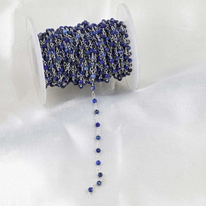 3-4mm Natural Lapis Lazuli <b>Rosary</b> Chain Faceted Rondelle Beads 925 Sterling Silver DIY Jewelry Making Gemstone Beaded Necklace - Product Image 1