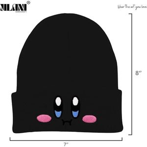 Diseñador impreso negro Kirby Beanie moda estilo holgado invierno calidez Mohair Anime sombrero tamaño libre para bebés ropa de playa - Product Image 2