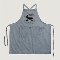 Customizable Unisex Cotton Canvas Apron Adjustable Straps Front Pocket Durable Denim Bartender Uniform Restaurant Bar Use