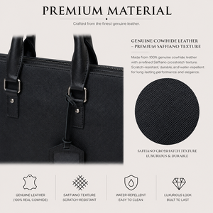 Sac Messager Classique en Cuir de Vachette Saffiano Noir pour Homme, Sacoche de Mode Rigide, Sac à Bandoulière pour Ordinateur Portable avec Fermeture Éclair - Product Image 6