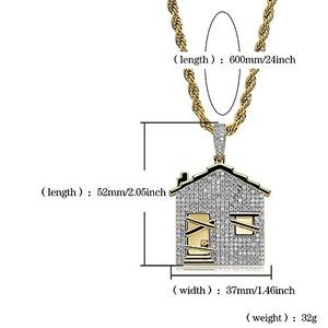 สร้อยคอเงินแท้ 925 สไตล์ฮิปฮอป ประดับเพชรเกรด VVS แบบคิวบันเทนนิส พร้อมจี้รูปบ้านขนาดใหญ่ประดับมอสซาไนต์ - Product Image 2
