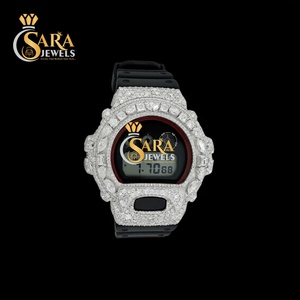 Reloj de Lujo con Esfera Negra y Diamantes Moissanite de Primera Calidad, con Correa de Acero Inoxidable y Caucho para Hombre, Disponible para Exportación - Product Image 1