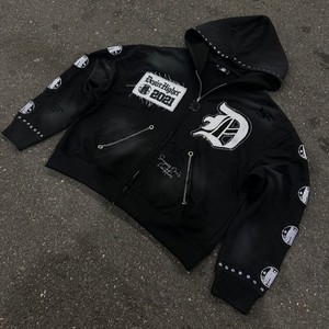Sweat-shirts à capuche surdimensionnés pour hommes, 100% coton molletonné, 450 g/m², avec strass, designs personnalisés, effet délavé à l'acide et au sel, collection hiver - Product Image 3