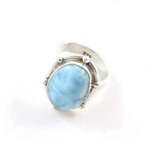 Anillo de Plata de Ley 925 con Piedra Preciosa Larimar, Joyería Hecha a Mano con Piedra Ovalada Azul Cielo para Mujer - Product Image 5