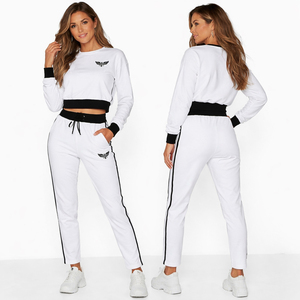 Women <b>White</b> <b>Tracksuit</b> Set Crop Sweatshirt Jogger Pants Two Piece Set Casual Sportswear Slim Fit Streetwear Outfit - Product Image 1