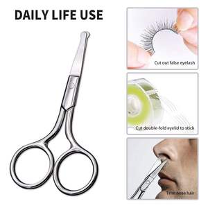 Ciseaux professionnels pour sourcils et poils du nez, pour droitiers, lame incurvée de sécurité, en acier inoxydable chirurgical, pour la coupe des poils du visage et des oreilles - Product Image 1