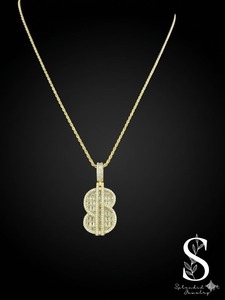 Collar con Colgante de Símbolo de Dólar Iced Out, Estilo Hip Hop, con Diamantes CZ Baguette, Cadena de Cuerda Chapada en Oro de 14k, Joyería para Hombre - Product Image 1