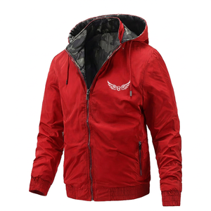Men's <b>Black</b> Hooded Jacket With <b>Wing</b> Logo Zipper Casual Windproof Autumn Wear - Product Image 6