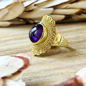 Hot Selling Brass <b>Rings</b> Boho Textured <b>Statement</b> Jewelry Boho Brass <b>Rings</b> Women 18k Gold Plated Amethyst Cocktail Wholesale/OEM - Product Image 2