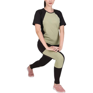 Women's Color Blocking Tracksuit Short Sleeve Crew Neck Lightweight Spandex Polyester Sporty Summer Wear For Ladies - Product Image 3