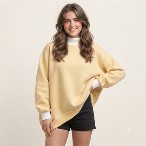 เสื้อสเวตเชิ้ตคอเต่าทรงโอเวอร์ไซส์สำหรับผู้หญิง แขนยาว ผ้าถัก คอตตอน สีพื้น ดีไซน์ไม่สมมาตร แฟชั่นฤดูใบไม้ร่วง - Product Image 1