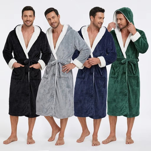 Bata de Invierno con Capucha para Hombre, Talla Grande, Suave, Cálida, Informal, para Playa o Baño - Product Image 2