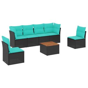 Set di divani da giardino in polyrattan nero, 7 pezzi con cuscini, mobili da esterno, stile contemporaneo, design moderno - Product Image 2