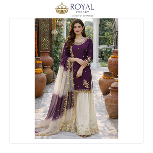 Meilleure collection de vêtements de style indien pour les occasions festives, vêtements de créateur, crêpe français pur et naturel avec broderie de sequins, ensemble sharara - Product Image 6