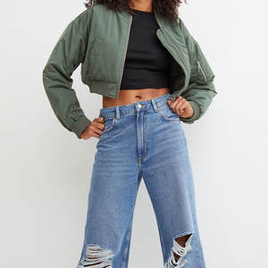 Veste bomber pour femme en toile tricotée avec logo personnalisé, teinte unie, imperméable, coupe-vent, respirante, de haute qualité, best-seller - Product Image 1