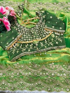 For <b>Satin</b> Traditional Women's Wedding/Party <b>Satin</b> Sequence Butti <b>Saree</b> Jhalar Embroidered Net-Back Blouse Heavy Border Fully - Product Image 2