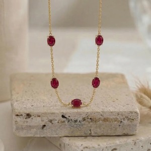 Collier en or avec rubis naturel, collier ovale en rubis, chaîne délicate en pierre précieuse rouge, bijou pierre de naissance de juillet, cadeau pour elle - Product Image 2