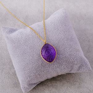 Collier pendentif en améthyste naturelle sculptée en forme de marquise, plaqué or, fait à la main, avec un œil maléfique sculpté, collier en pierres précieuses pour femmes - Product Image 4