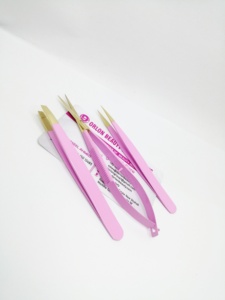 Gold Pink Eyebrow Tweezers Spring Scissors 3 Pcs Set Slanted Tweezers Stainless Steel Pointed Eyebrows Tweezers Brow Scissor - Product Image 1