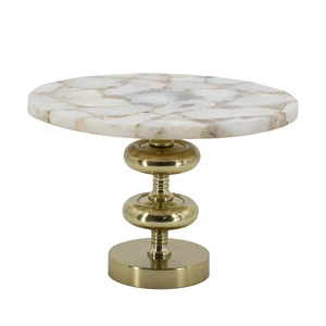 Round <b>Marble</b> <b>Cake</b> <b>Stand</b> With Brass Base And Elegant Design For Stylish Display - Product Image 1