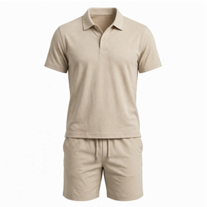 2026 Wholesale Summer Men's Casual Shorts <b>Set</b> Plain Color Solid 100% Cotton Jersey Quick Dry Knitted Customized Logo <b>Twin</b> <b>Set</b> - Product Image 3