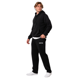 Customized <b>Men</b> Dual Logo <b>Trousers</b> Relaxed Straight Fit <b>Drawstring</b> Waist Open Hem Streetwear Pants OEM Apparel Factories Supplier - Product Image 1