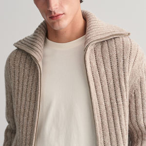 Cárdigan de lana para hombre con cuello tipo cowl, cremallera, bolsillos inclinados acanalados, de peso pesado, informal, de invierno, personalizado, venta al por mayor de fábrica - Product Image 3
