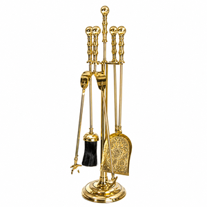 Antique Brass <b>Fireplace</b> <b>Tool</b> <b>Set</b> 5-Piece Iron Hearth Accessories Kit With Stand Poker Shovel Brush & Tongs For Indoor Home - Product Image 1