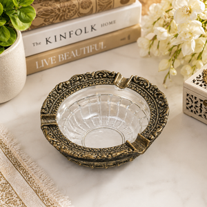 Decorative Metal <b>Ashtray</b> Bowl with Glass Insert | <b>Vintage</b> Tabletop <b>Ashtray</b> for Home, Office & Gift Use - Product Image 6
