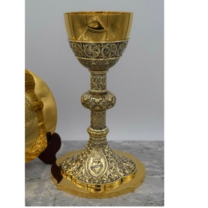 Exclusive Handmade Metal Chalice And Ciborium <b>Set</b> For Church Eucharistic Celebration With Decorative Religious Details - Product Image 4
