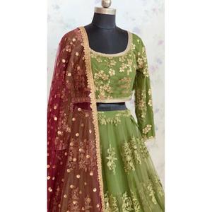 FILET ATTRACTIF SEQUENCE TRAVAIL LEHENGA CHOLI AVEC DUPATTA PERROQUET VERT - Product Image 4