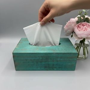 Vintage Handmade Wooden Tissue Box & Napkin Holder Rustic Green Decorative Novelty for Home and Hotel Use - Product Image 1