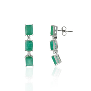 New Arrival 100% Authentic Octagon Shape Emerald Gemstone Diamond Rhodium Plated 925 Sterling <b>Silver</b> <b>Drop</b> <b>Earrings</b> Wedding Party - Product Image 3