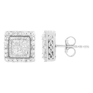 Pendientes de botón cuadrados de oro blanco de 10K con diamantes de corte princesa de 1/2 quilates (color I-J, claridad I1-I2) con engaste invisible - Product Image 3