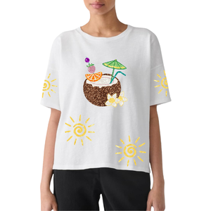 Camiseta de Mujer Lista para Enviar, Casual, Holgada, 100% Algodón, Transpirable, Cuello Redondo, con Lentejuelas, Bordado de Rosas, Adorno de Cuentas, Manga Media, Personalizada - Product Image 5