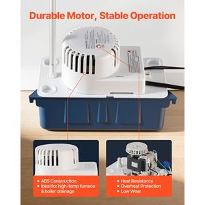 Pompa di Scarico Condensa Automatica da 1/33 HP, 100 GPH, Sollevamento 22 ft, Interruttore di Sicurezza 115V, Tubo da 20 ft per Componenti Climatizzatore - Product Image 5