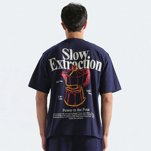 Trendy Drop Shoulder <b>T</b> <b>Shirt</b> Custom Screen Printed <b>Men's</b> Oversized <b>Navy</b> <b>Blue</b> Cotton <b>T</b> <b>Shirt</b> Casual Short Sleeve <b>T</b> <b>Shirt</b> - Product Image 4