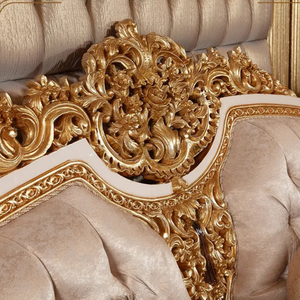 Juego de Sofás Acolchados Victorianos Ajustables de Lujo y Ecológicos, con Marco de Madera Tallada en Dorado, Respaldo Acolchado y Cubierta de Terciopelo para Sala de Estar - Product Image 6