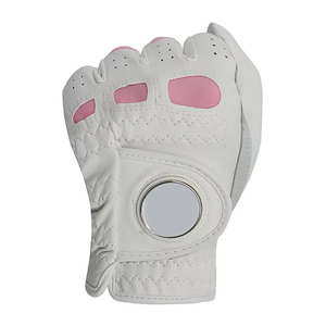 Unisex White Golf Glove Pink Accents Sheepskin Waterproof Non-Slip Lightweight Touchscreen Compatible Left Hand <b>Hook</b> Loop - Product Image 4