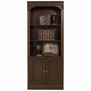Estantería Clásica Tradicional de Madera de Teca con Molduras Detalladas, Parte Superior en Forma de Corona, Gabinete de Almacenamiento sin Puertas, Base de Plinto - Product Image 1