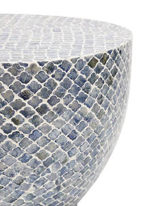 Blue Scallop Drum Accent <b>Stools</b> Mother of Pearl Handcrafted Mosaic <b>Small</b> Side Table For Living Room Bedroom Decor Use - Product Image 3