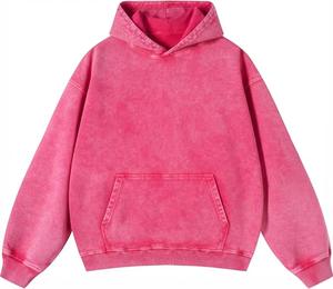 Sweat à capuche noir délavé surdimensionné pour homme, couleur unie, style décontracté automne, 100 % coton, molleton bouclette, manches longues, avec poches - Product Image 5